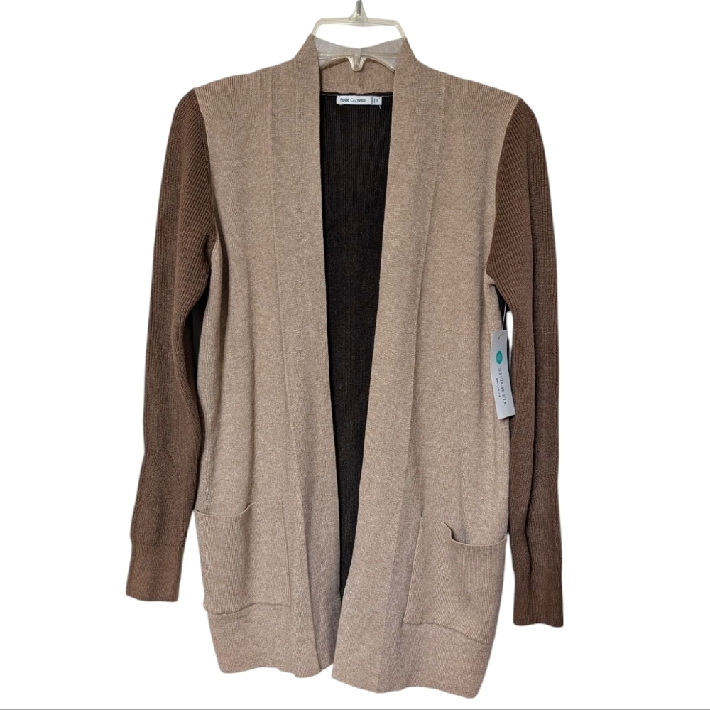 Pink Clover Stitch Fix‎ Women's Brown Two-Tone Tight Knit Cardigan Sweater XS